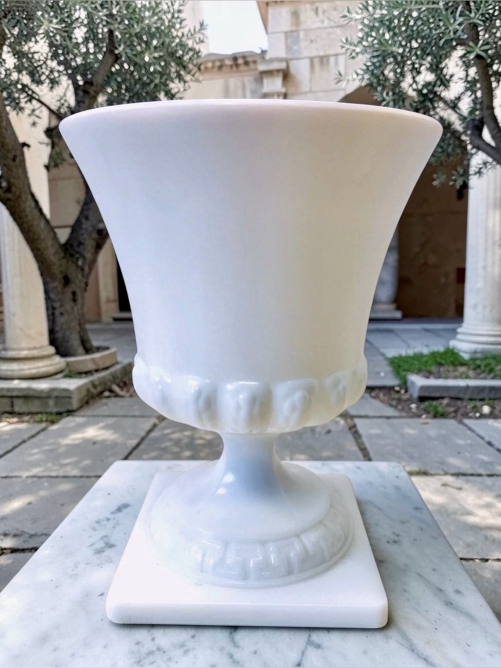 Vintage E. O. Brody Milk Glass Greek Key Wheat Pattern Compote Pedestal Planter